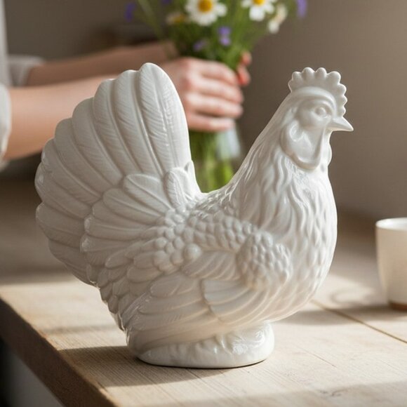 Vintage White Ceramic Rooster / Hen Figurine – Farmhouse Decor - Picture 2 of 10